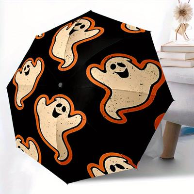 1pc Ghost Halloween Automatic Umbrella   Auto Open/Close Folding Umbrella with  8 Rib Frame, 3 Fold Compact Umbrella for Men & Women, 86