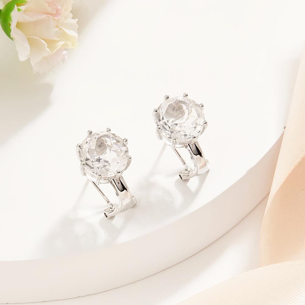 Simple Fashion Round Design Natural White Quartz Earrings New Women 925 Sterling Silver Fine Jewelry Daily Wear Gift