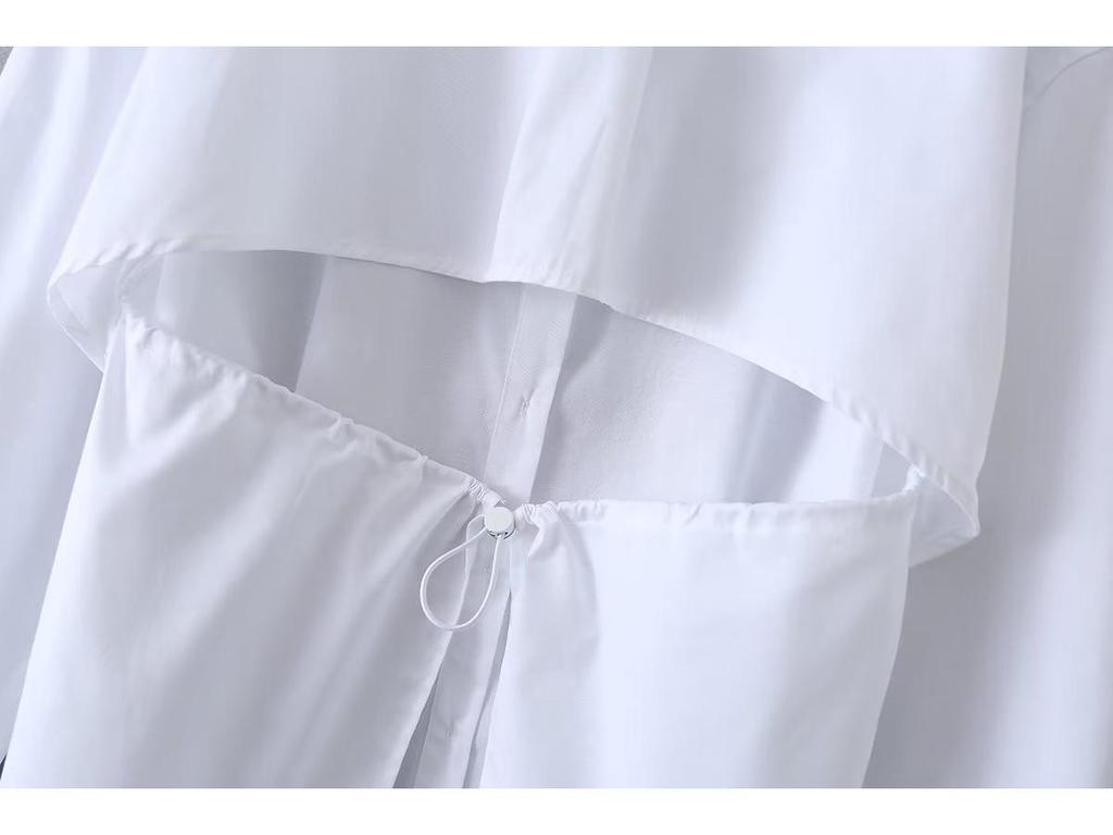 European & American Women's Long-Sleeve Backless Poplin Shirt with Lapel - Spring 2023 Fashion