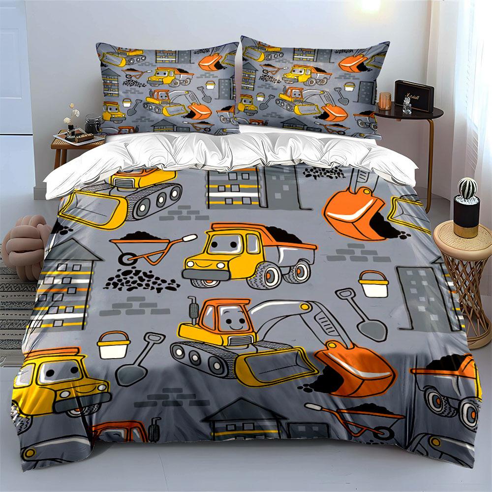 Construction Vehicles Pattern Bedding Duvet Cover Set Duvet Cover Pillowcases  (1*Duvet Cover 2*Pillowcases, without duvet insert)