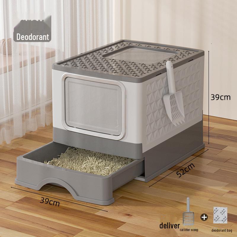 New Large Enclosed Folding Cat Litter Box with UV Sterilization and Deodorization