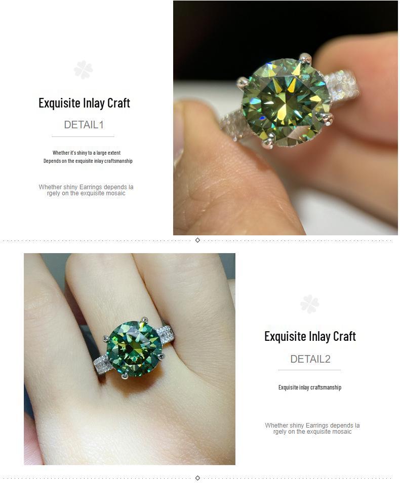 Luxury 5 Carat Green Moissanite Women's Ring: European & American Trendy Matching Diamond Rings