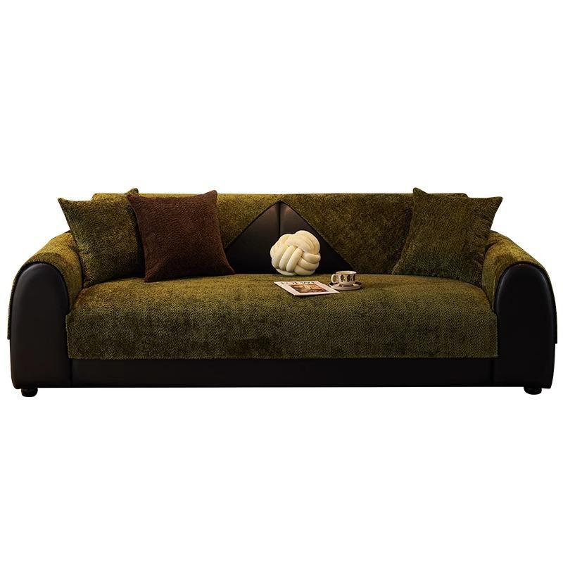 Sofa Cushion Winter Plush Non-Slip Medium Antique Dark Green Retro Advanced Sense Straight Row Sofa Seat Cushion Sofa Cover Towel