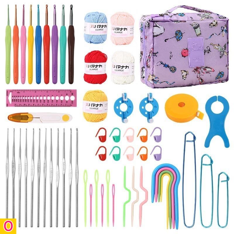 59pcs Complete Knitting Crochet Craft Kit for Adult All-in Starter Set with Yarn Needles Hooks Measuring Tape Scissors-like Tool