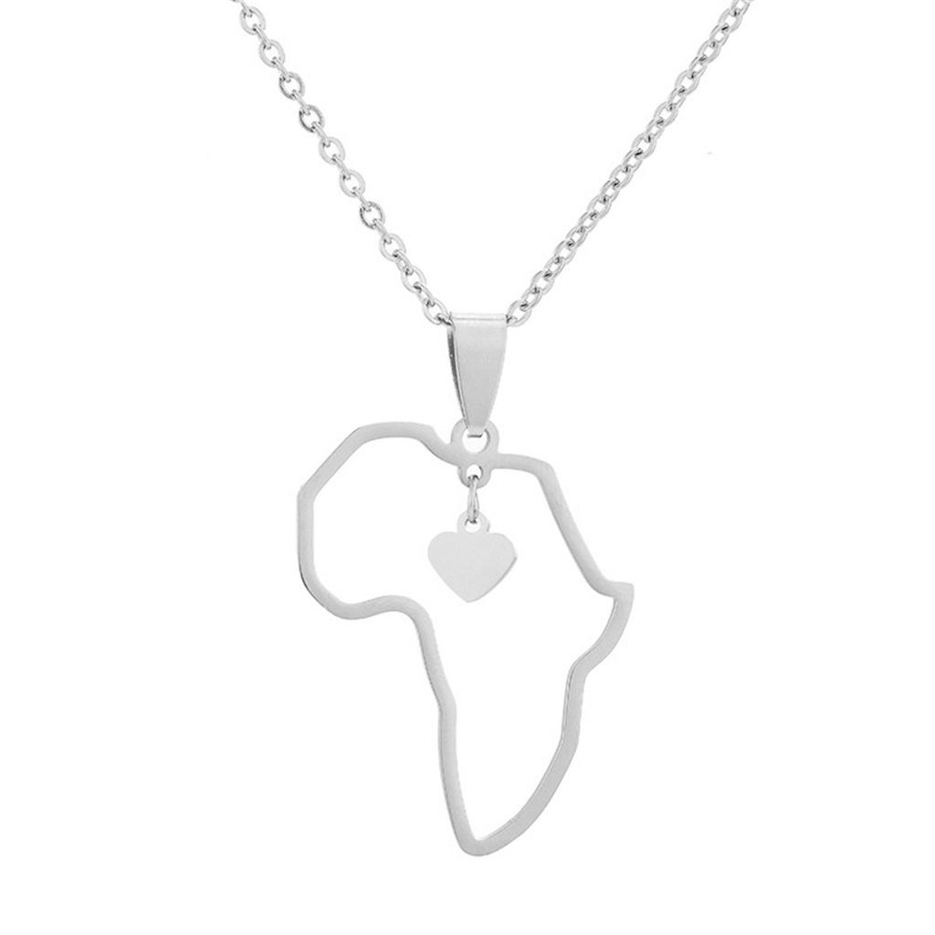 Hollow Heart-Shaped Love Titanium Steel African Map Necklace Temperament Ethnic Style Jewelry