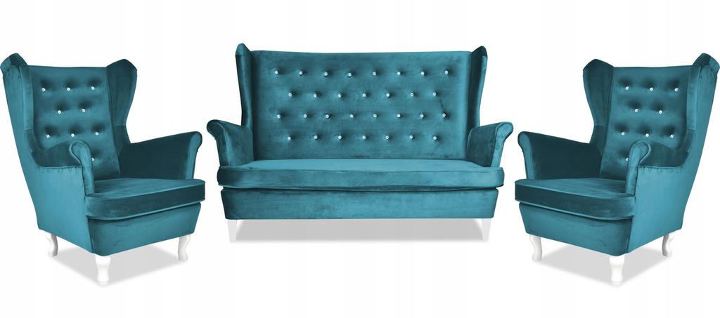 Zestaw wypoczynkowy mebli uszak Diana sofa fotele skandynawskie Family Meble