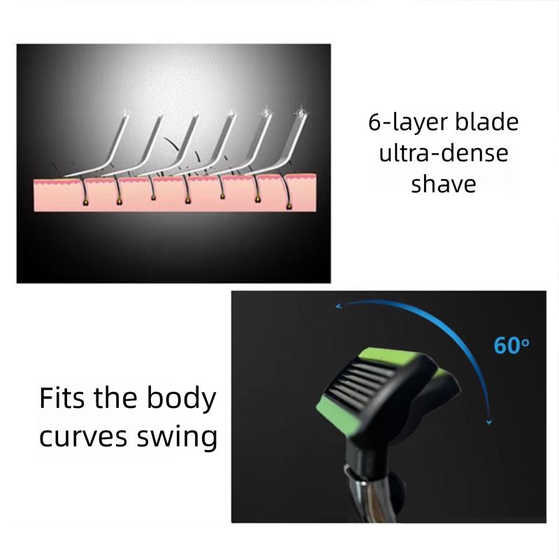 Aparelho de Barbear Clássico Razor 6 Lâminas Para Homens Barbear Depilação Lâminas de Barbear Aparelho de Barbear Manual Verde 1 Cabo Com 5 Lâminas Aparelhos de Barbear