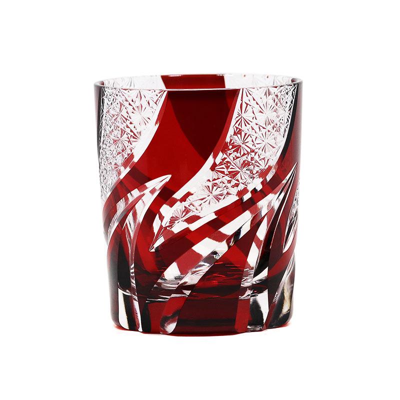 Japanese Edo-Kiriko Cut Glass  Style Old Fashioned Whiskey Cup Tumblers, Glassware for Cocktail Scotch, Bourbon, Gin, Voldka 201-300ml красный