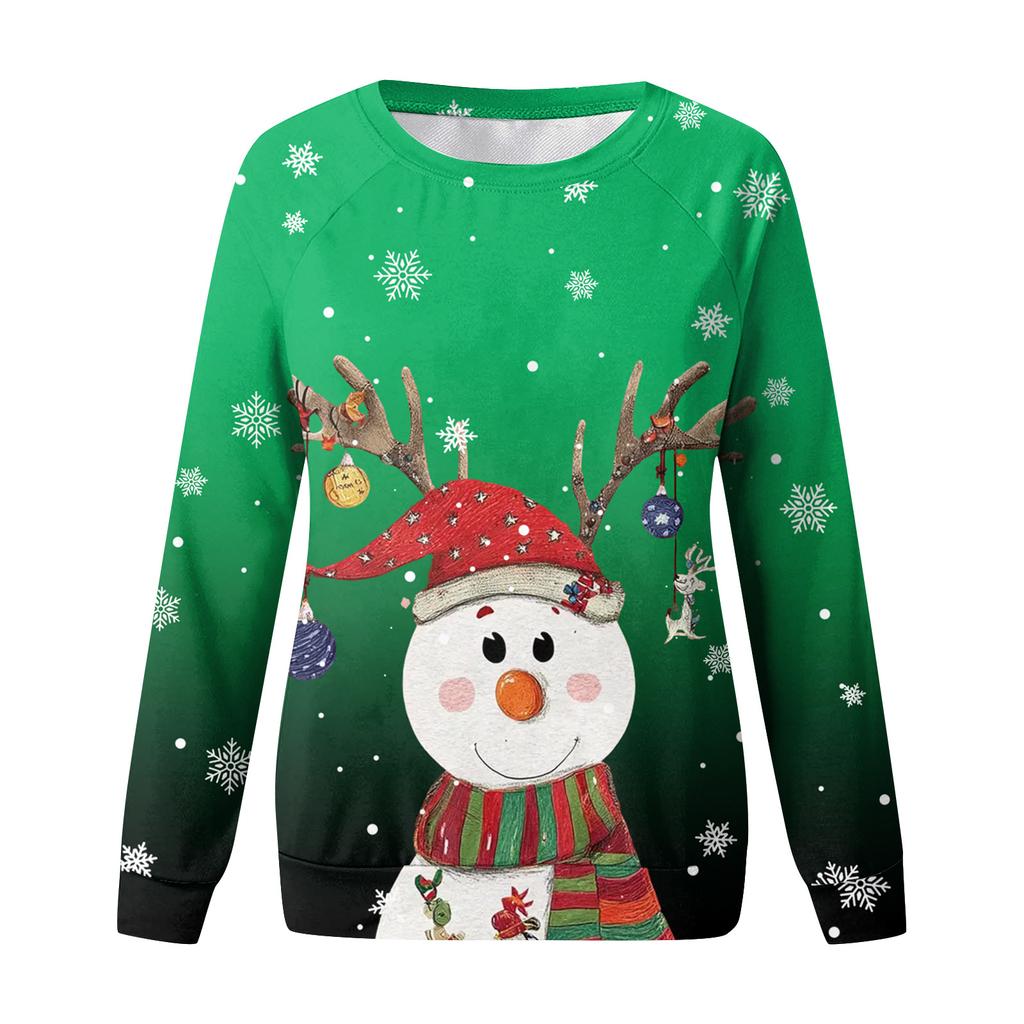 Women's Fashion Casual Long Sleeve Christmas Printed Neck Sweatshirt Top