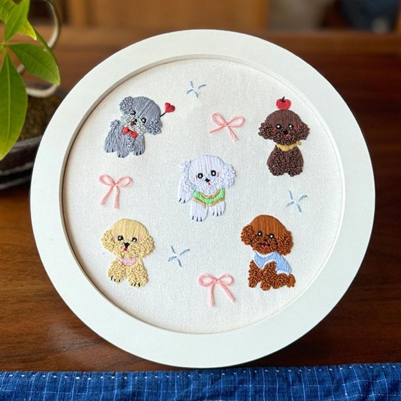 Beginner Embroidery Kits for Adult Easy to Learn Dog Embroidery Pattern from Video & Instruction Needlepoint Kits