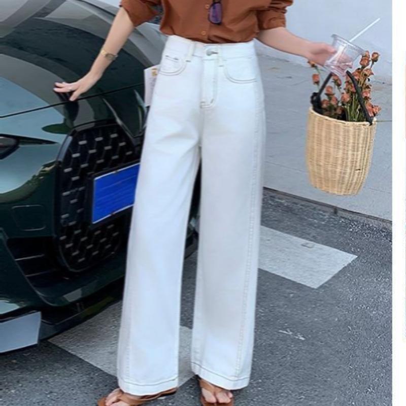 

Дизайнерские чувственные американские джинсы широкого кроя для женщин на весну и осень, новые свободные, с высокой посадкой, стройнящие, драпированные брюки прямого кроя XXL