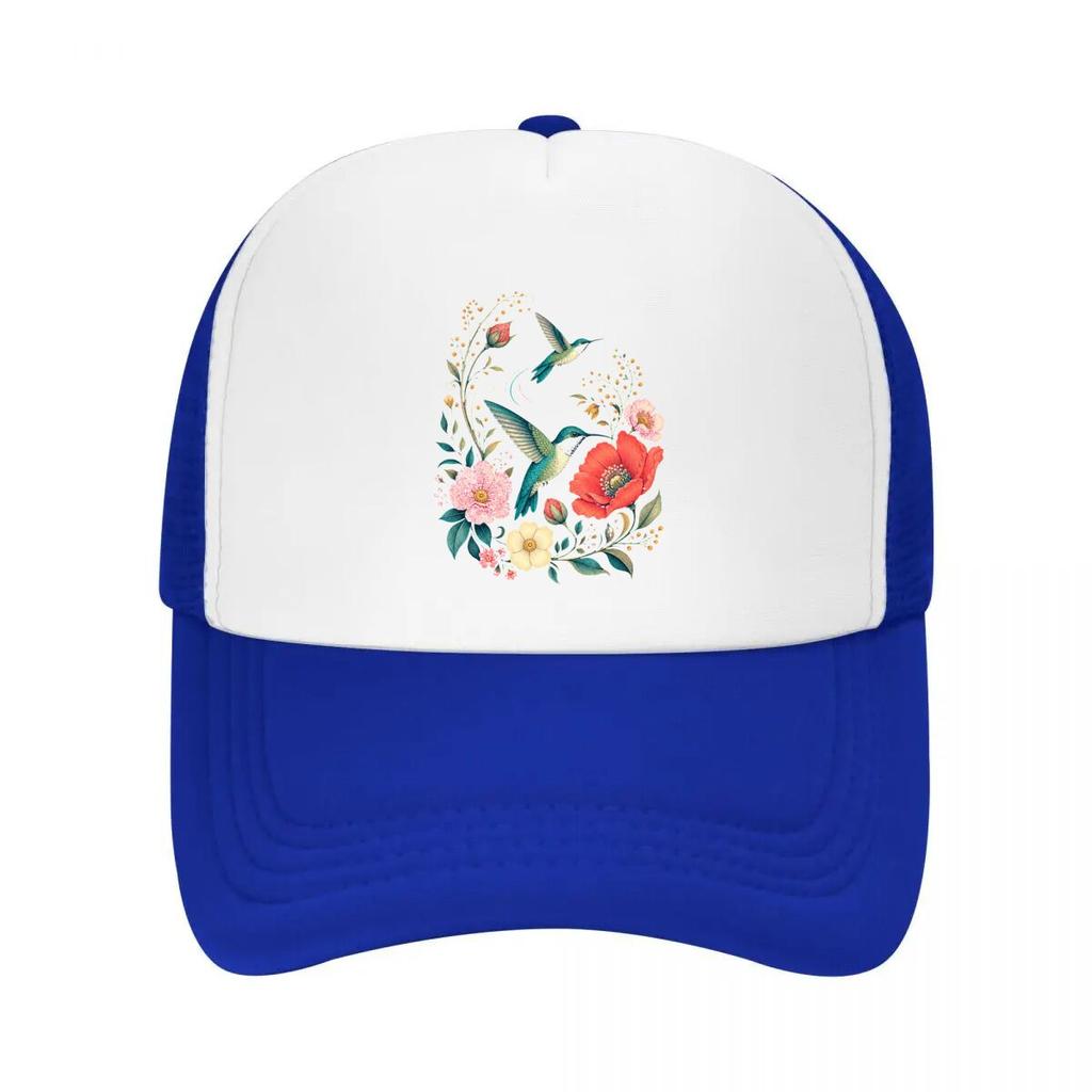 Vibrant Hummingbird Wildflower Botan Mesh Baseball Cap Casual Hat Outdoor For Womens Unisex FeUnisex