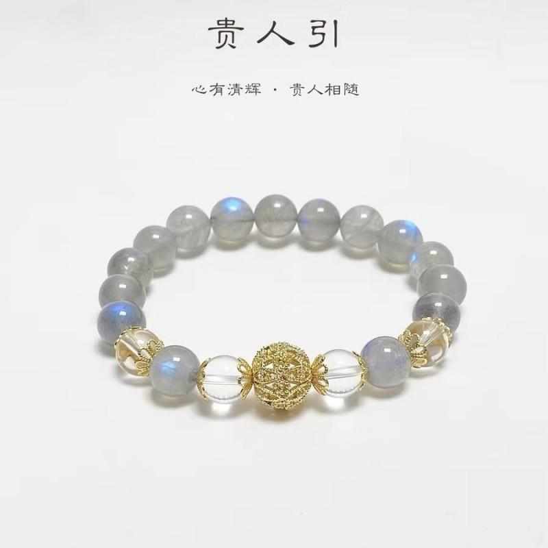 Natural White Quartz Moonstone Beaded Bracelet Women Minimalist Boho Chic Adjustable Wrist Jewelry approx. 8mm