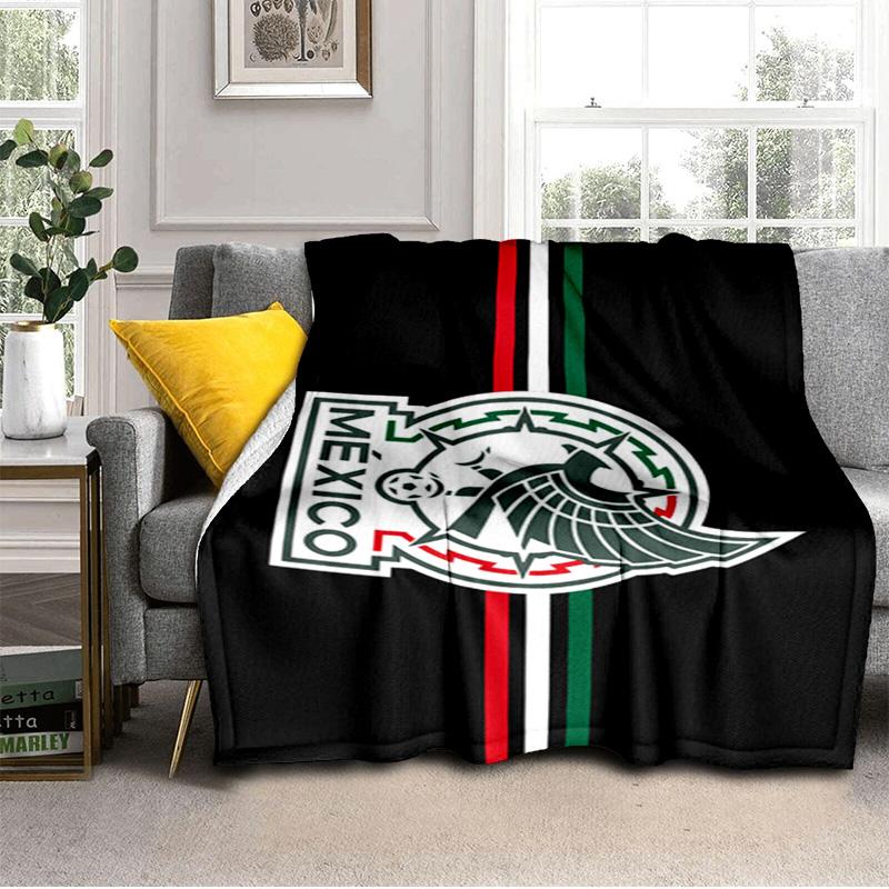 Mexico Football Crest Blanket Outdoor Flannel Blanket for Camping, Hiking, Garden Parties, Picnic Essentials,gift for family and friends