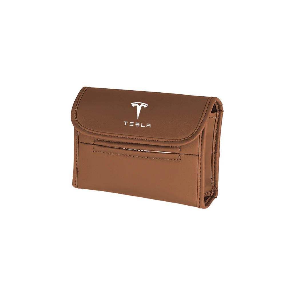 Car Sticker Tesla Car Tissue Box Holder Leather Napkin Box Car Back Seat Paper Towel Organizer With Fix Strap For Tesla Model 3
