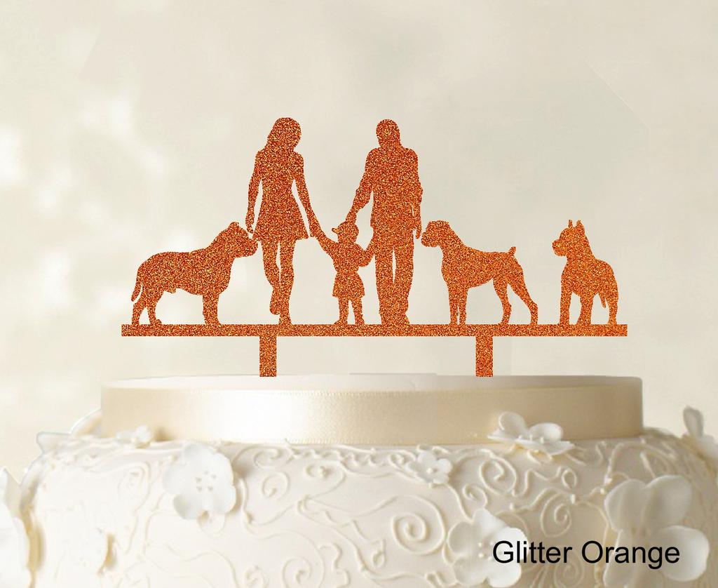 Decor personalizat pentru tort de familie cu siluetă de câini, pentru tort de nuntă, opțiune de decorațiuni pentru tort disponibilă de 15-18 cm