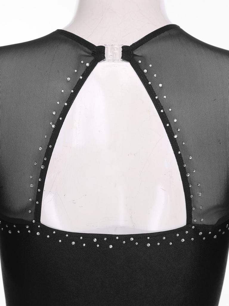 Women's Performance Dance Dress - Glitter Rhinestones Cutout Back Sheer Mesh Patchwork for Competition