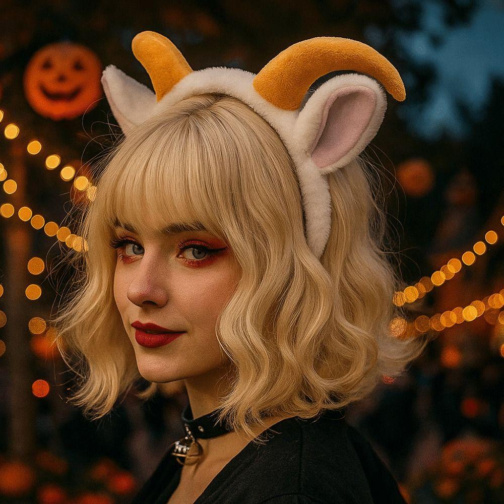 Long Horn Lamb Headbands Plush Fox Hair Accessories Fashion Plush Lamb Headbands  for Kids Adult