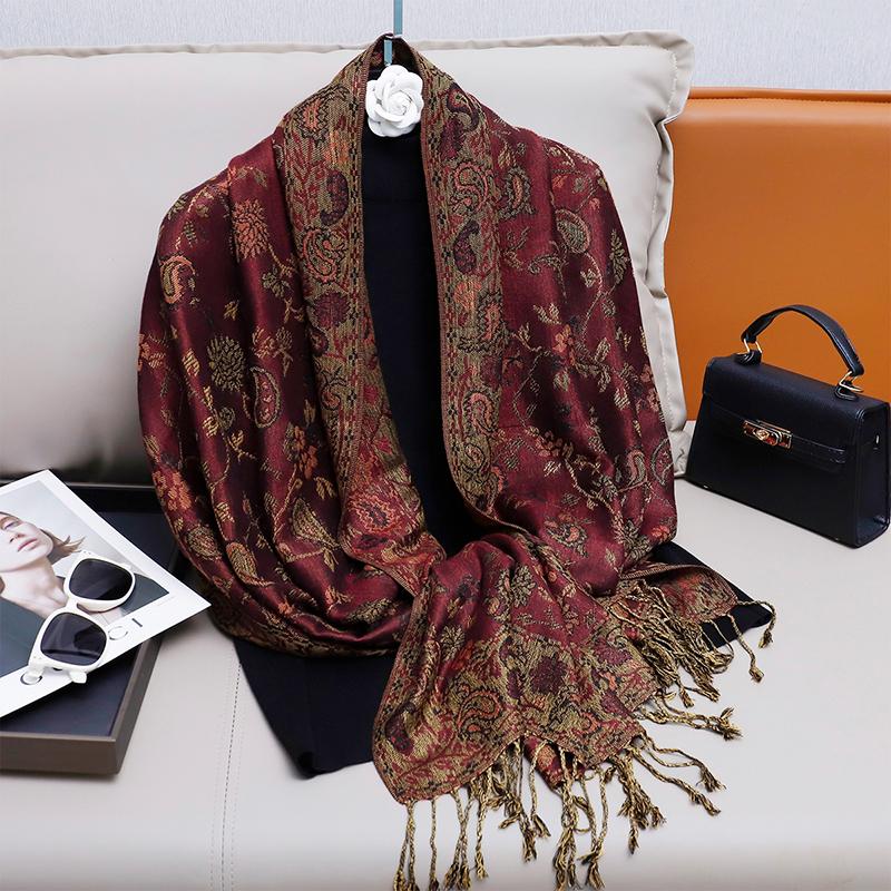 Modischer Herbst Bunter Kaschmir Schal Tuch für Damen Pashmina Blumen Muster Wickeltuch Damen Dicke Decke Weich Bufanda Halstuch