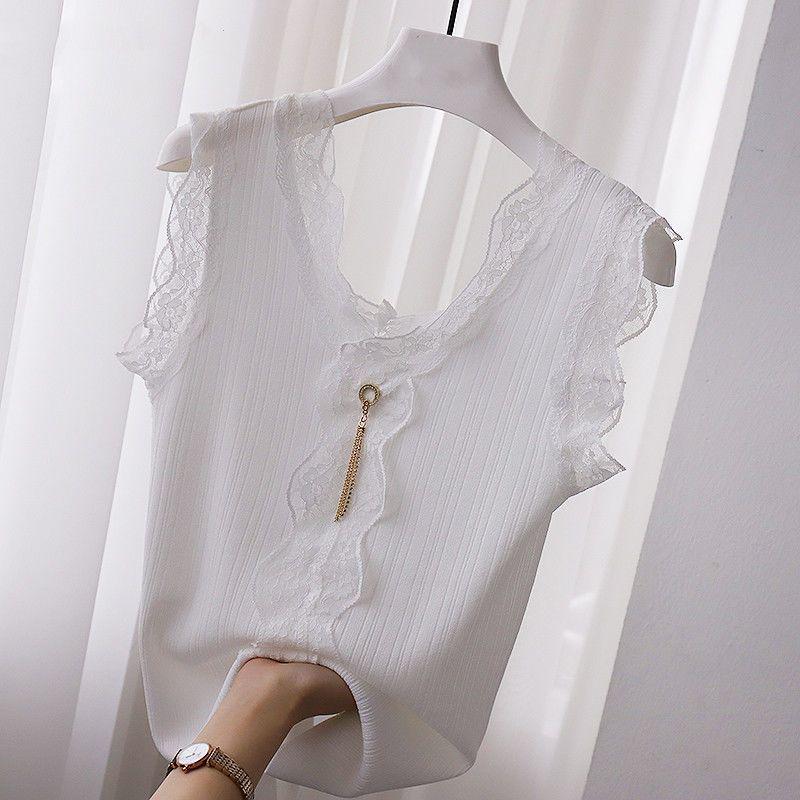 Women's V-Neck Lace Camisole - Trendy Knit Summer Top