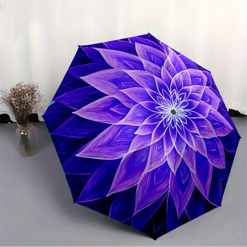 1pc Purple Lotus Mandala Automatic Open/close Folding Umbrella, Compact Portable Travel Umbrella,Durable Construction yy250814195