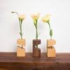 Solid Wood Hydroponic Green Plant Flower Vase Desktop Ornaments Glass Wall-mounted Vase Decorative Ornaments