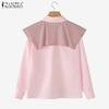 ZANZEA Women Patchwork Turn Down Collar Casual Long Sleeve Blouse