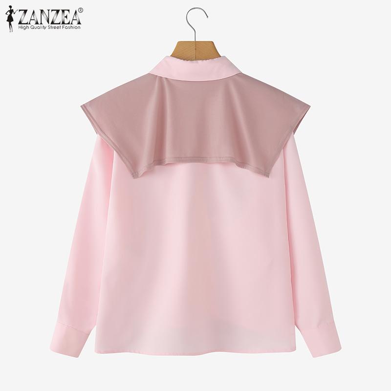ZANZEA Women Patchwork Turn Down Collar Casual Long Sleeve Blouse