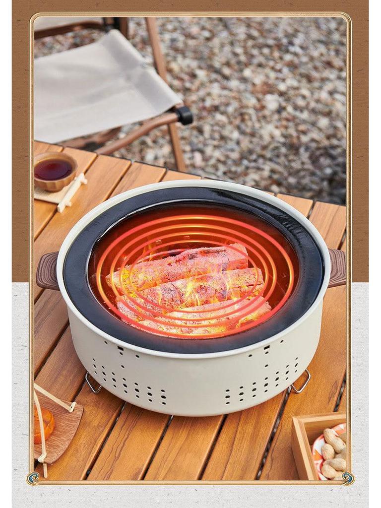 Churrasqueira a Carvão para Exterior com Grelha Redonda para Casa, Preparo de Chá, Acampamento e Uso como Fogão de Aquecimento