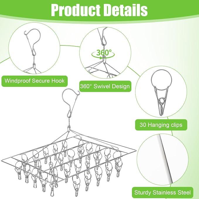 Stainless Steel Drying Racks Windproof Multi-clip Hangers Socks Bras Underwear Towel Hangers Anti-rust Clothes Hook Hangers