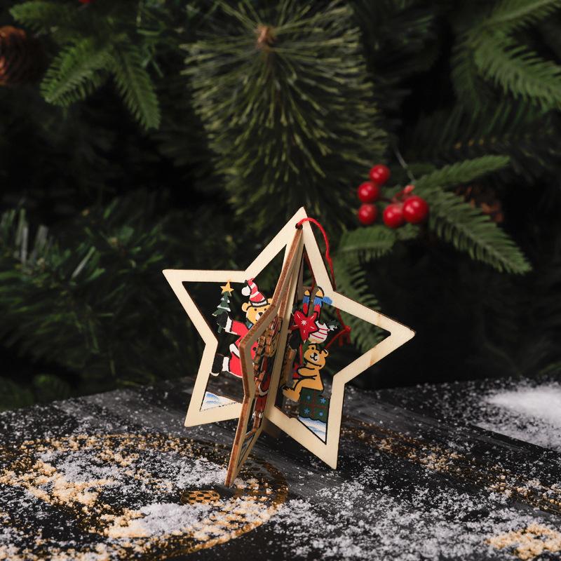 New Christmas Decoration 3D Hollow Bell Snowflake Craft Christmas Tree Wooden Pendant Elderly Gift Home Interior Scene Pendant