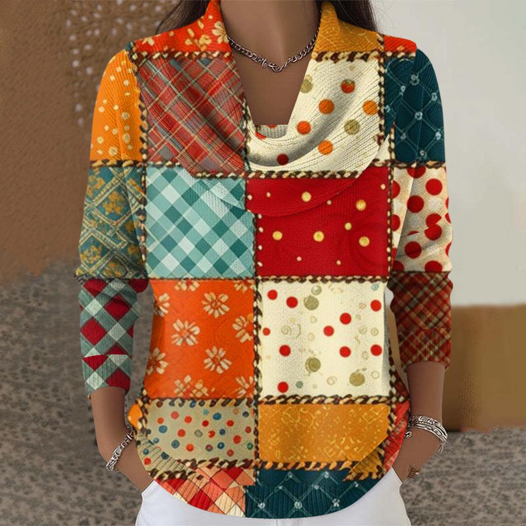 Dámský ležérní a módní svetr s dlouhým rukávem a potiskem, kulatým výstřihem