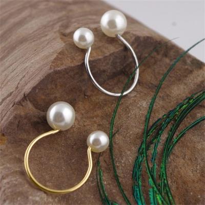 Women Two Faux Pearls Opening Finger Ring Jewelry Gift for Wedding