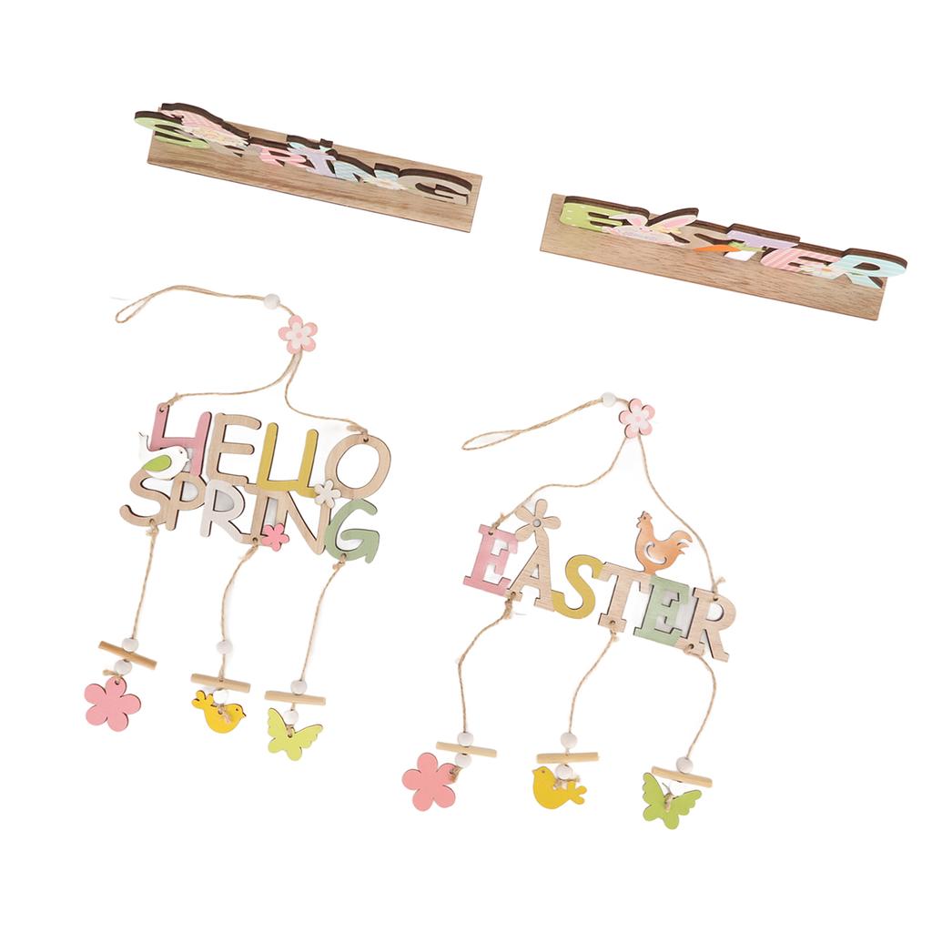 4PCS Easter Wooden Hanging Decorations Rustic Style for Easter Spring Holiday Home Coffee Shop Bakery Farmhouse Window