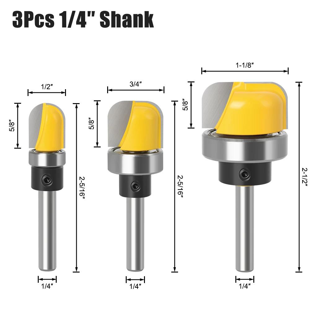 6/6.35/8 Shank Bowl & Tray Router Bit 1-1/8" Diameter Concave Round Nose Milling Cutter Woodworking Corner Rounding Router Bit