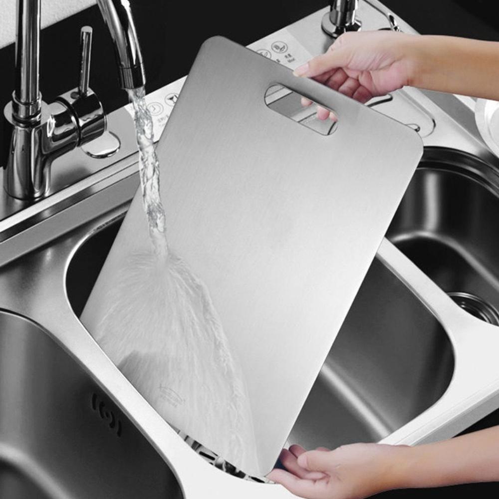 304 Edelstahl-Schneidebrett, Antibakterielle Hackbretter für die Küche, Lebensmittelzubereitungsbretter mit rutschfester Basis