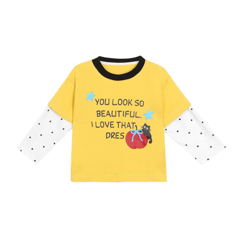 LUSON Girl Infant Faux Two-Piece Long Sleeve T-Shirt 110