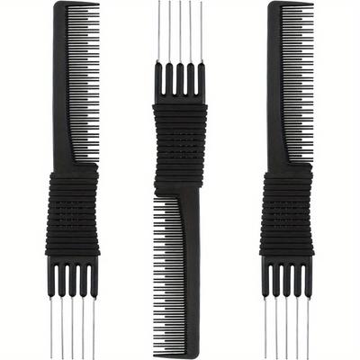 Piepteni de tapare Carbon Lift cu pieptene cu dinți metalici pentru femei, pentru coafat părul, negru
