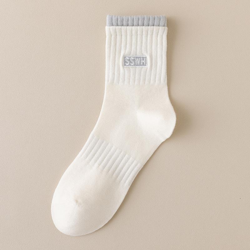 White Socks for Women, Spring and Autumn Mid-calf Socks, Cotton Socks, Odor-proof and Breathable, Summer Thin Sports Socks, Boneless Socks, Long Calf