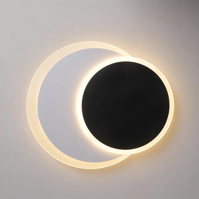 Nordic White Black Moon Type Led Round Ceiling Lamp For Living Room Study Bedroom Kitchen Wrought Iron Acrylic Home Lighting