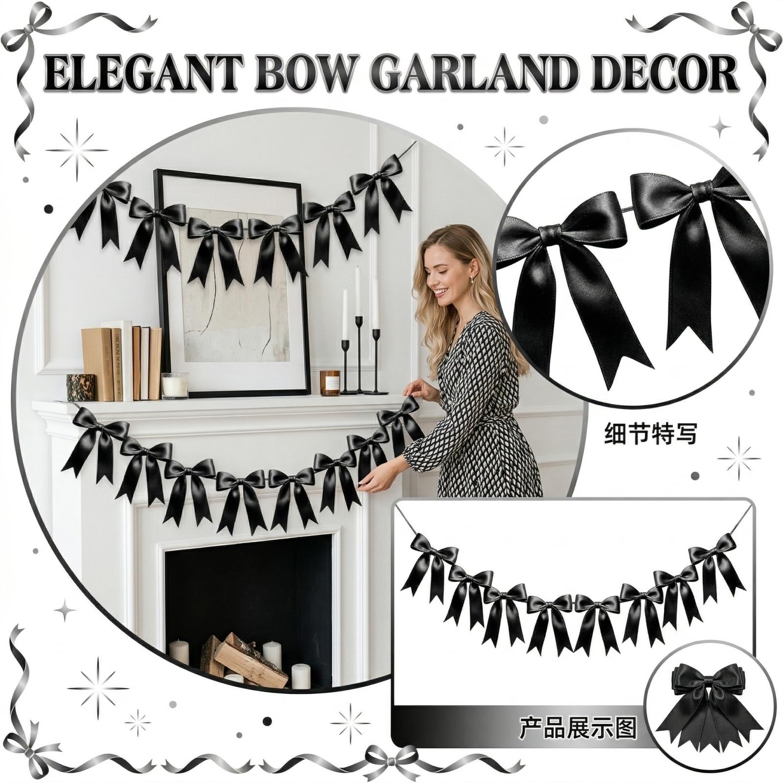 1 String Of 8 Bow Garlands Banner Decoration чёрный