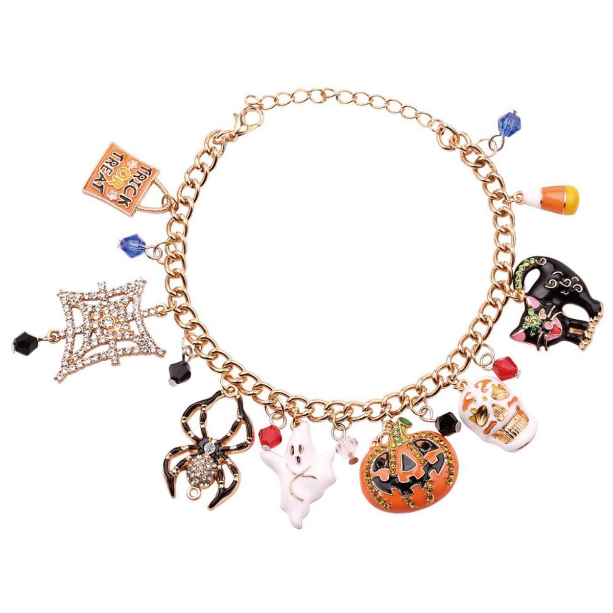 Rhinestone Spider, Ghost, Pumpkin, Skull Halloween Pendant Bracelet