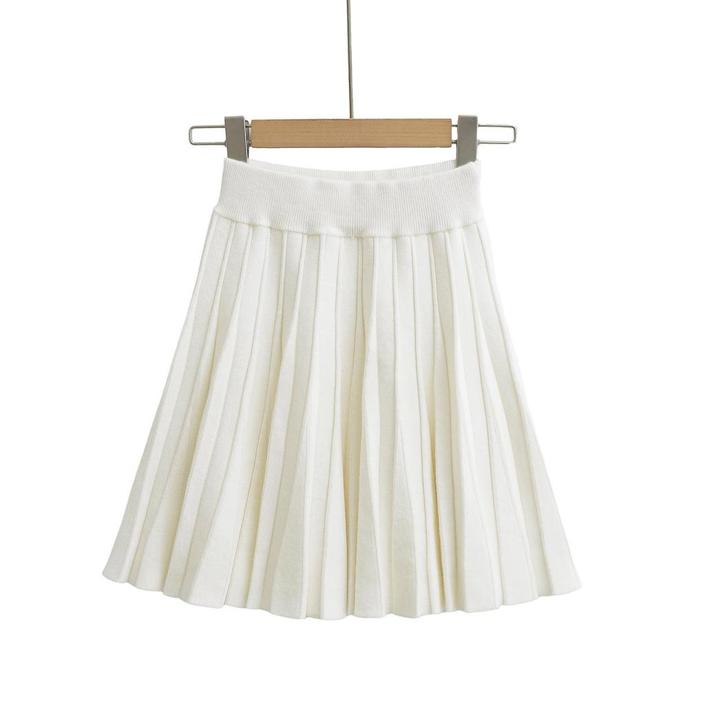 Winter Women's European & American Style Sexy High-Waisted Slim-Fit Knit Pleated Skirt