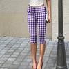 Damen Slim Fit Bedruckte Cropped Hose mit Knittertextur Dehnbarer Bund Lässige Sieben-Viertel-Hose für den Alltag