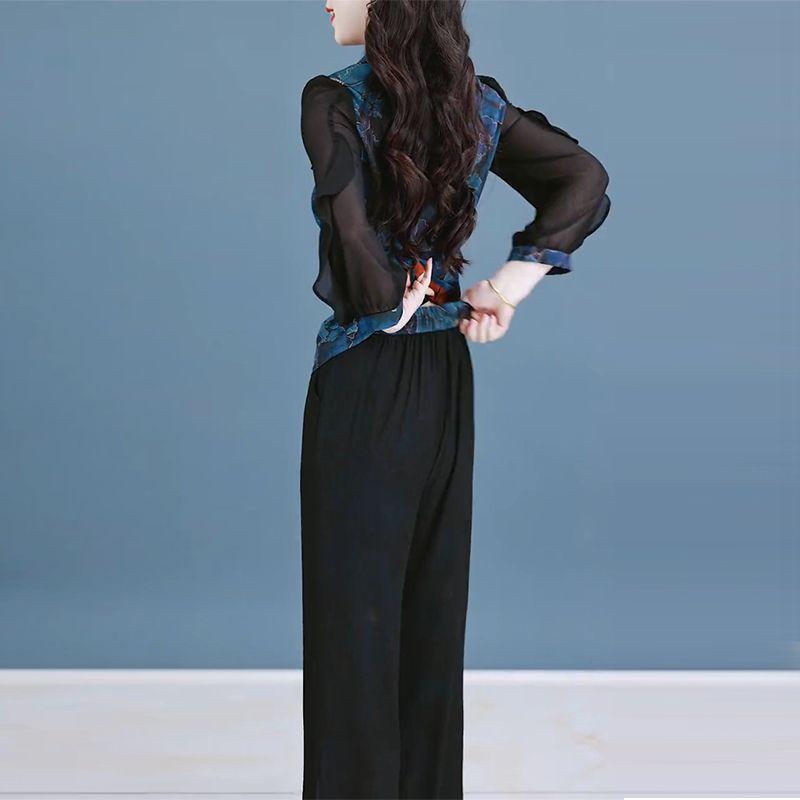 2025 Spring Women's Chinese National Style Two-Piece: Slimming Top & Wide-Leg Pants