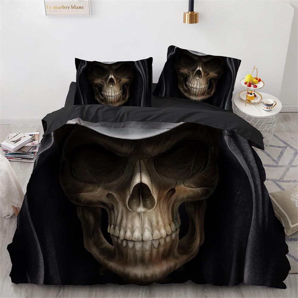 Ložní souprava s lebkami 3D potisk Vzor teroristických lebek Úsměv ducha King Queen Size Pro halloweenskou dekoraci Děti Dospívající Muži Povlak na přikrývku