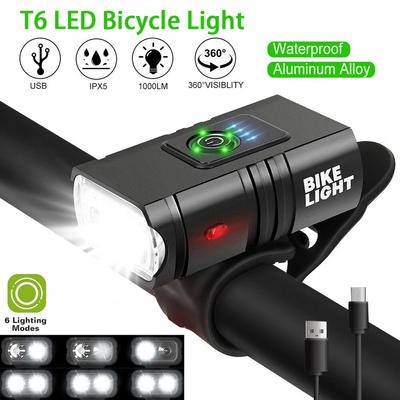 Luz Delantera para Bicicleta Recargable por USB Pantalla de Potencia Luz LED para Bicicleta Impermeable Faro Delantero Linterna Accesorios para Ciclismo