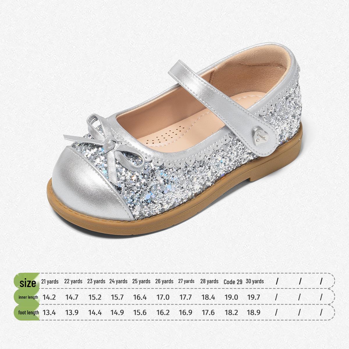 Snuffy Girls  Spring 2026 Leather Crystal Princess Shoes – Soft Sole Non-slip Baby Shoes Size 30