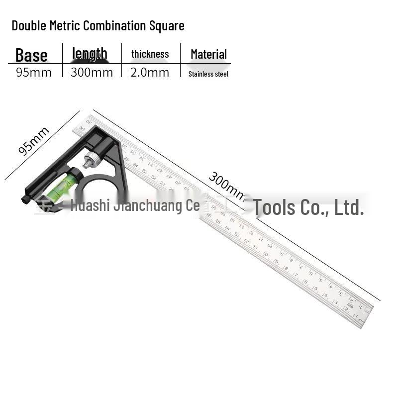 Adjustable Multi-Functional Angle Square: Industrial-Grade Stainless Steel Ruler 30cm
