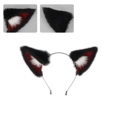 Fox-Ears Headwear Anime Beast Tail Plush Wolf Ear Headband Fancy-Party Favor-Fox Tail for Halloween Festival Cosplay